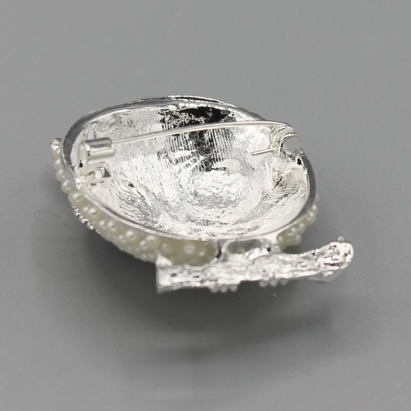 Owl bird pin brooch white pearl silver tone - Picture 8 of 8